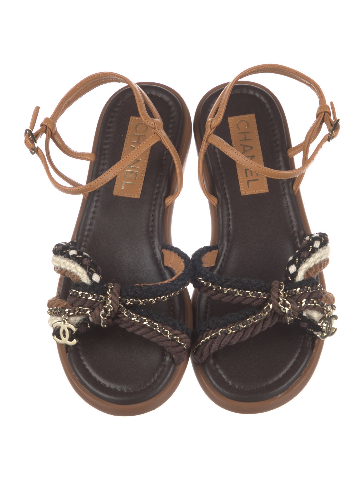 Chanel Interlocking CC Logo Leather Slingback Sandals